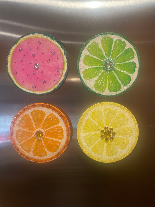 4” acrylic hand painted wooden fridge friends magnets