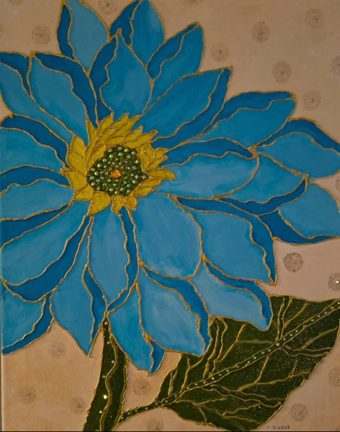 The Bedazzled Blue Flower - Mixed Media