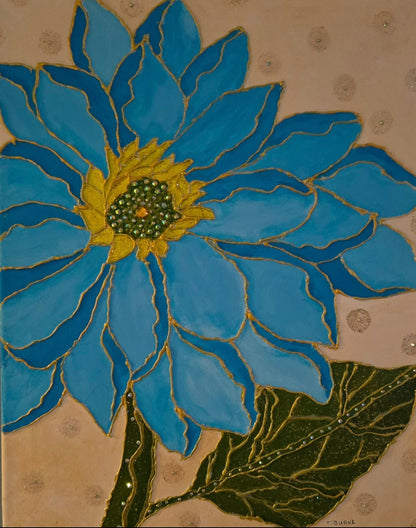 The Bedazzled Blue Flower - Mixed Media