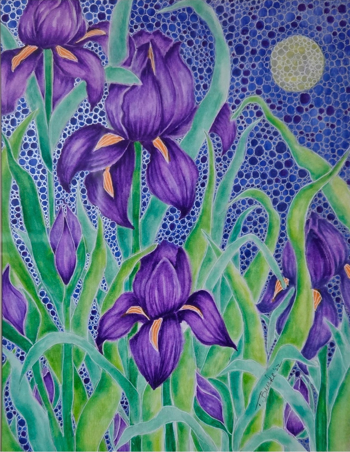 Moonlight Irises - Mixed Media