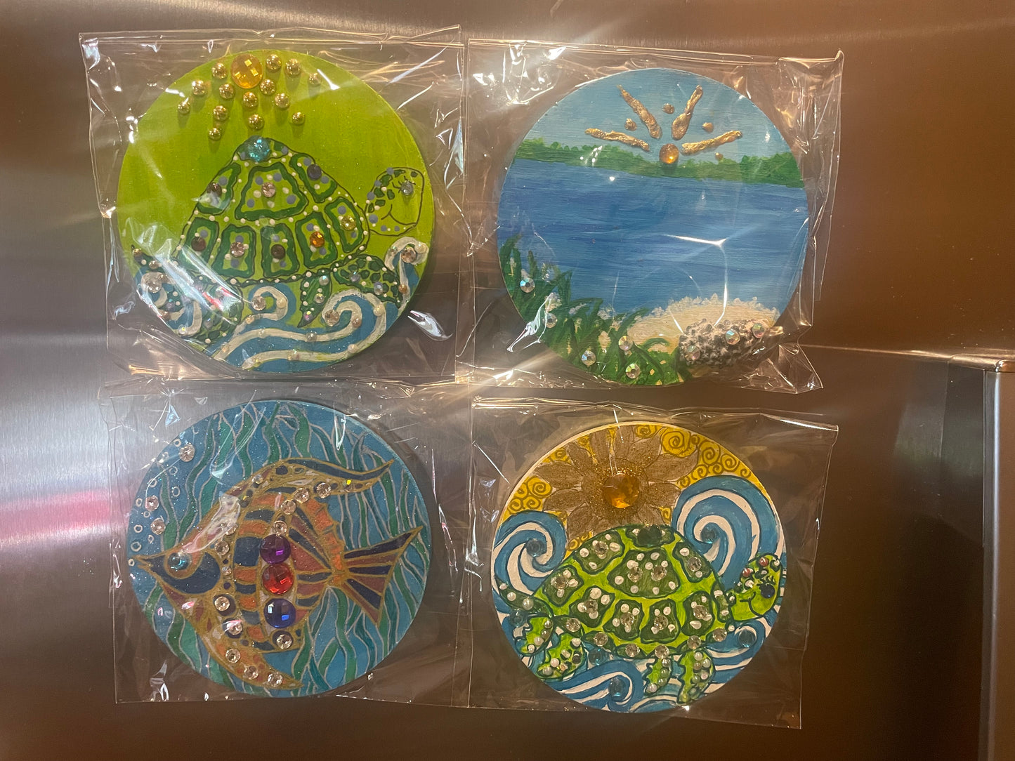 4” acrylic hand painted wooden fridge friends magnets