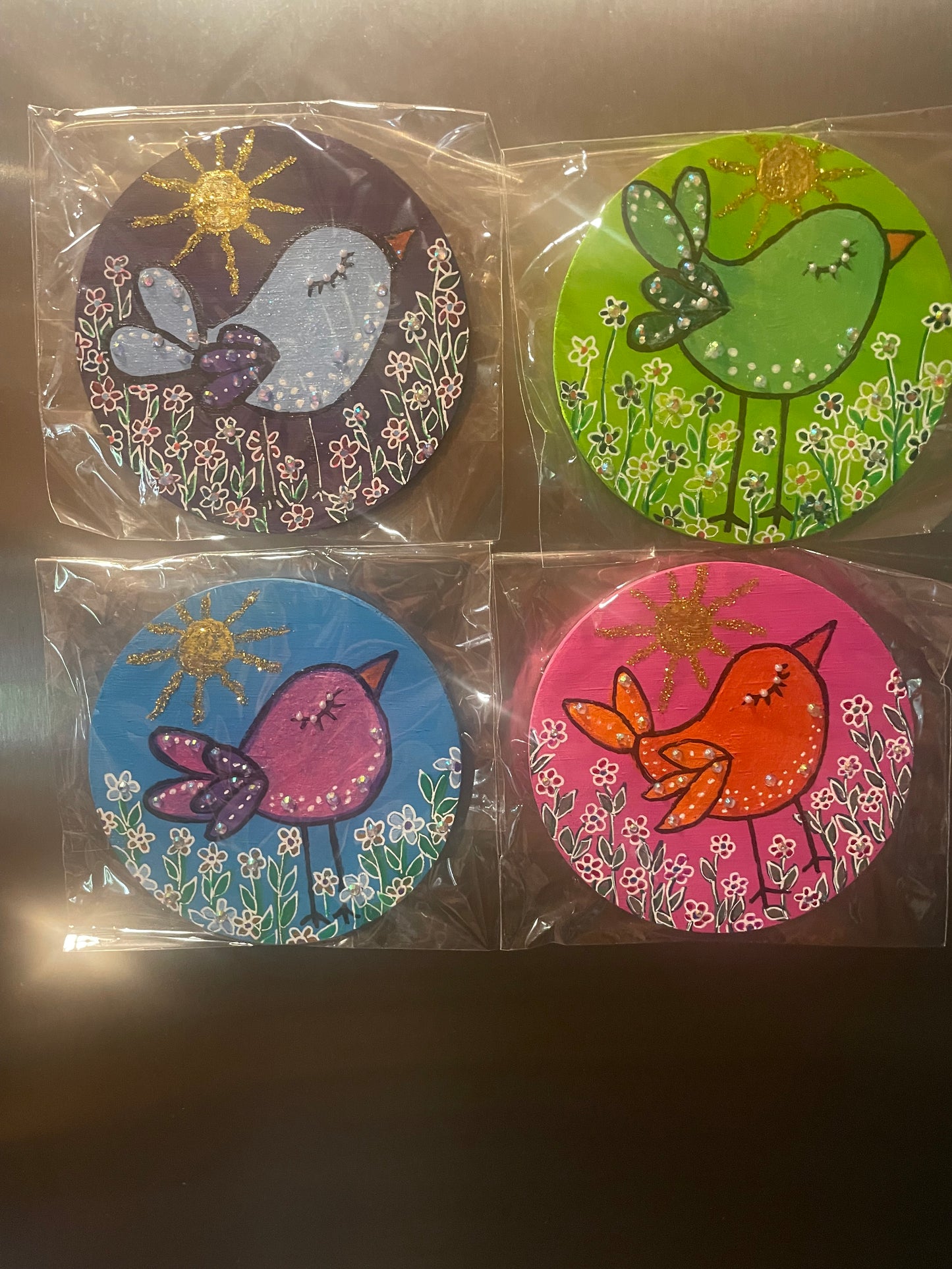 4” acrylic hand painted wooden fridge friends magnets