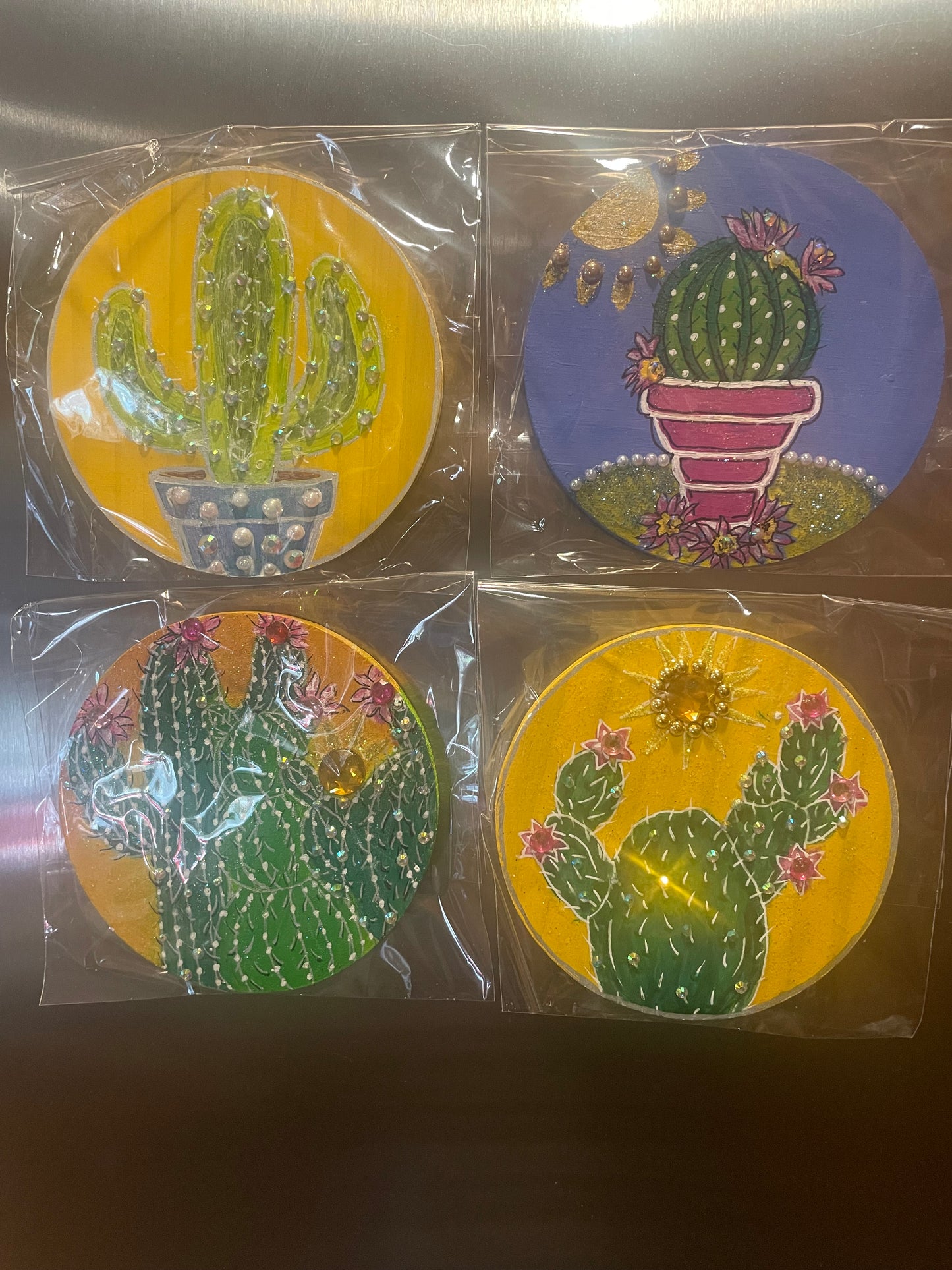4” acrylic hand painted wooden fridge friends magnets